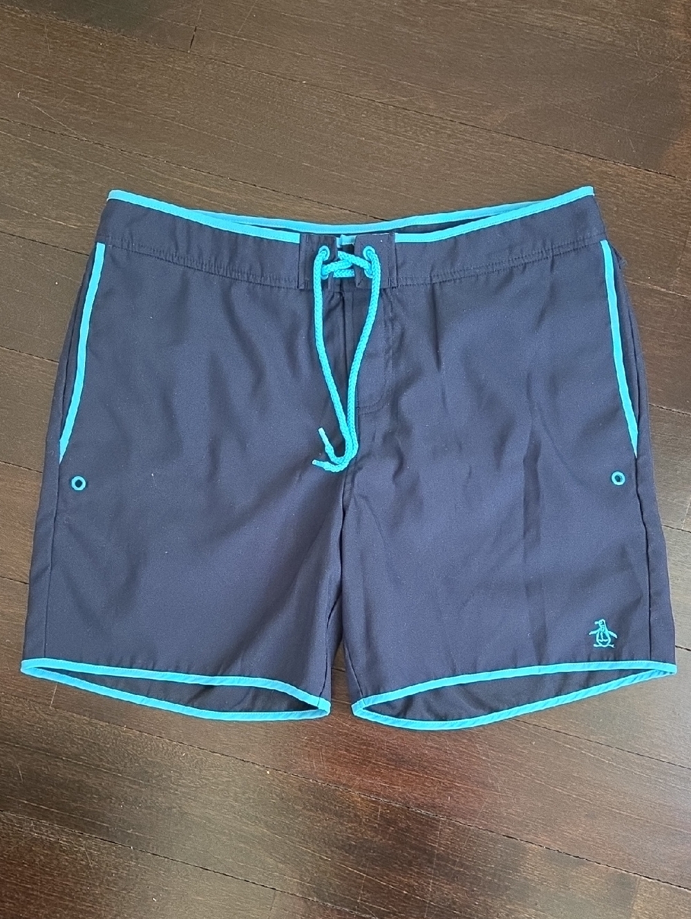 MEN'S ORIGINAL PENGUIN NAVY BLUE BATHING SUIT BOARD SHORTS SIZE 34 $90